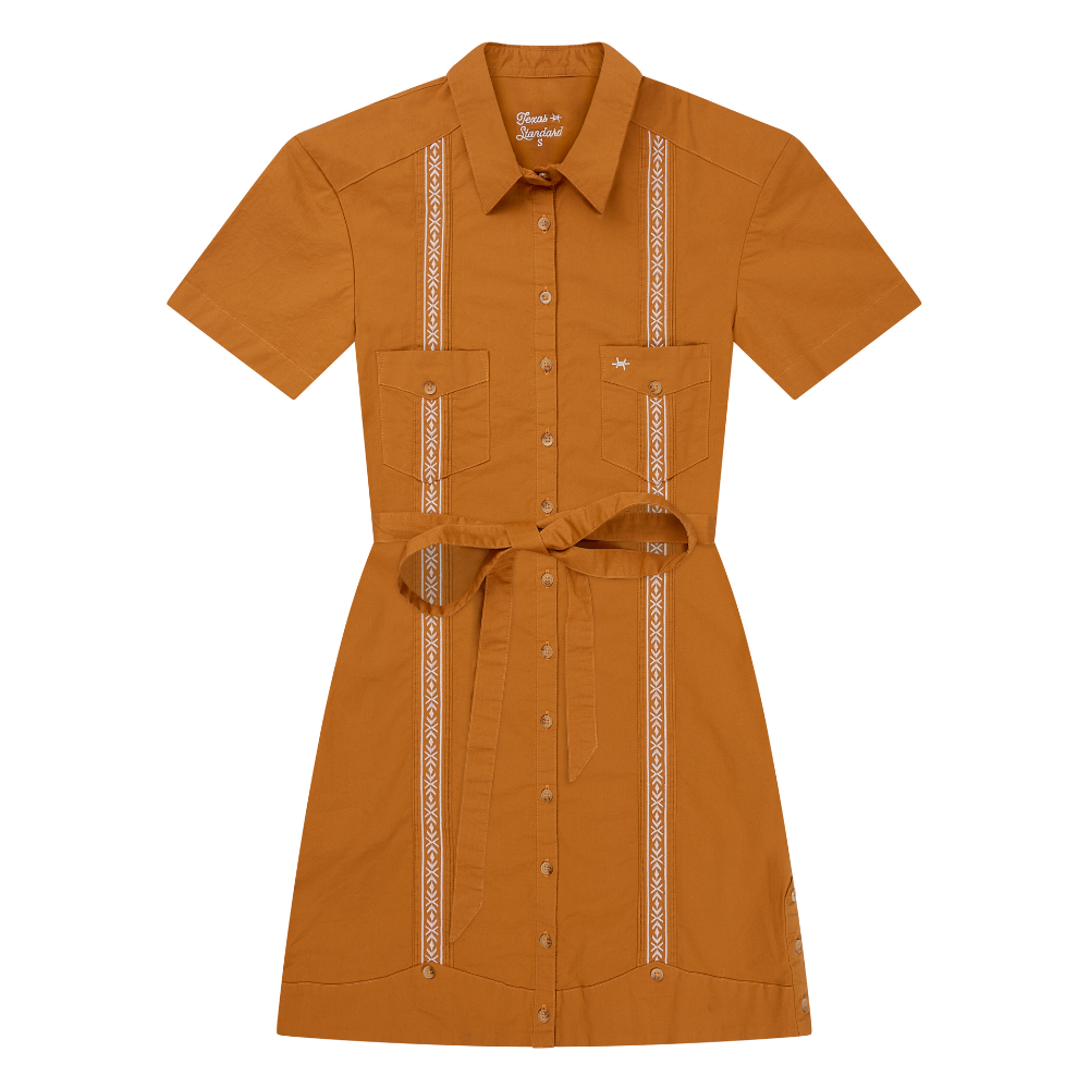 Texas Standard - Tejas Guayabera Dress - Burnt Orange