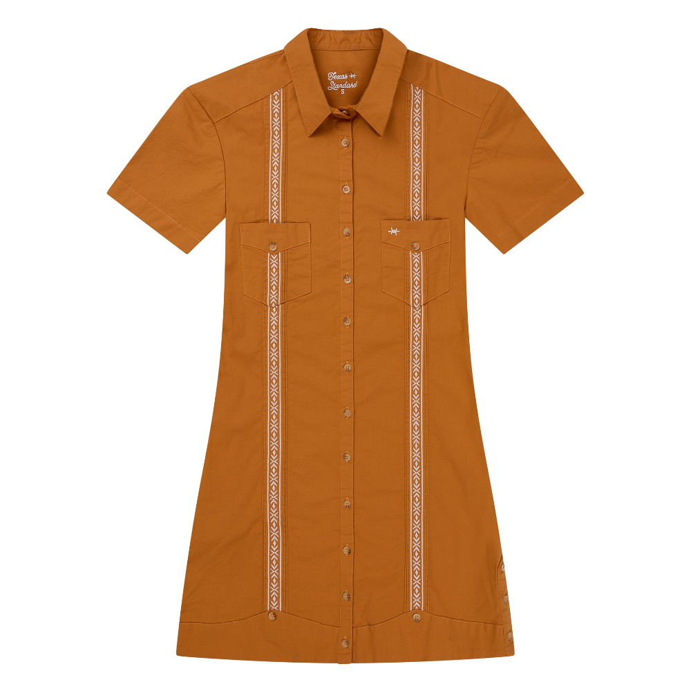 Texas Standard - Tejas Guayabera Dress - Burnt Orange