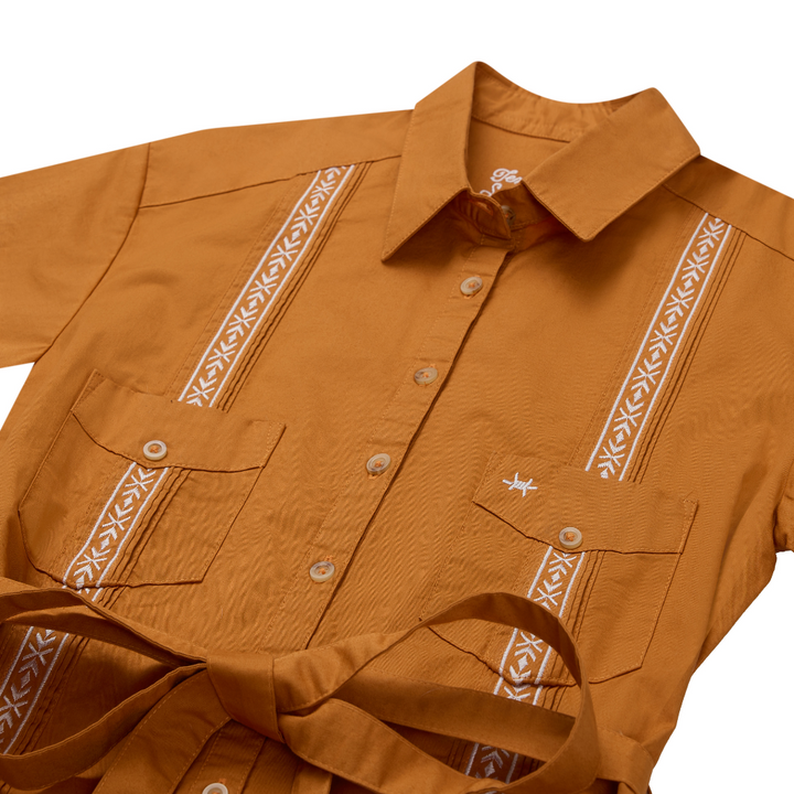 Texas Standard - Tejas Guayabera Dress - Burnt Orange