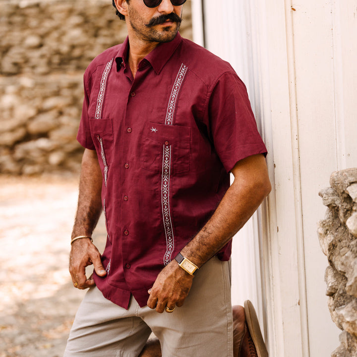 Texas Standard - Tejas Guayabera - Solid Maroon