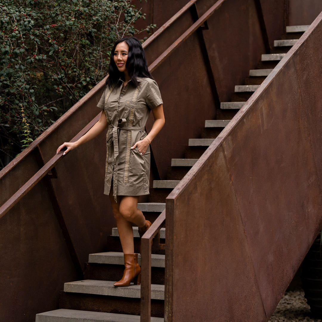 Texas Standard - Tejas Guayabera Dress - Agave Oro