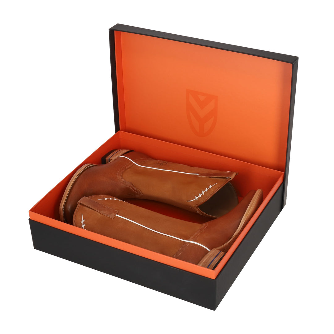 The VY — Alvies x Vince Young limited-edition numbered presentation box, Pigskin Brown colorway, view 2