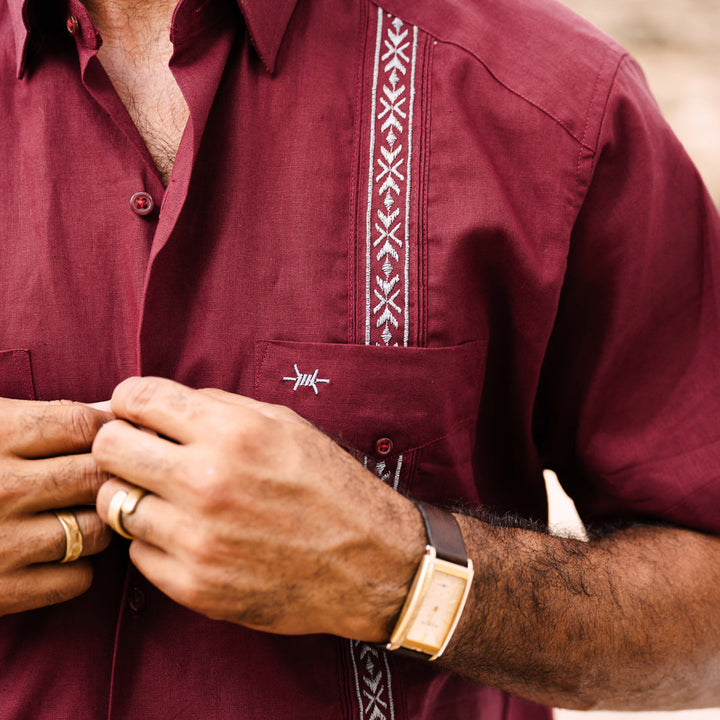 Texas Standard - Tejas Guayabera - Solid Maroon